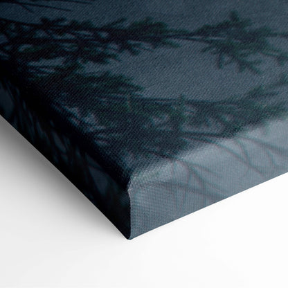Dark blue canvas print featuring subtle shadowy tree branch design for lone rider mountain vista wall decor