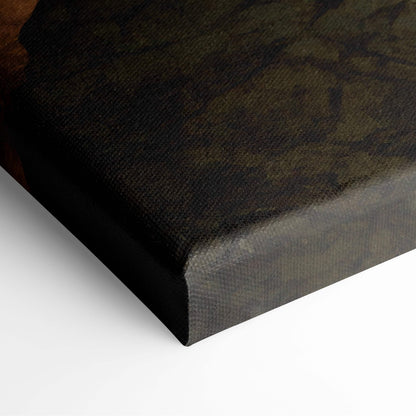 Black canvas print with textured dark olive green and brown abstract design for medieval adventure decor