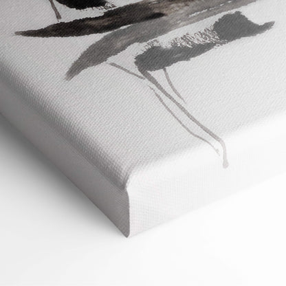 Black ink brushstroke on textured white canvas pink cherry blossom lake canvas wall art zen boat landscape decor