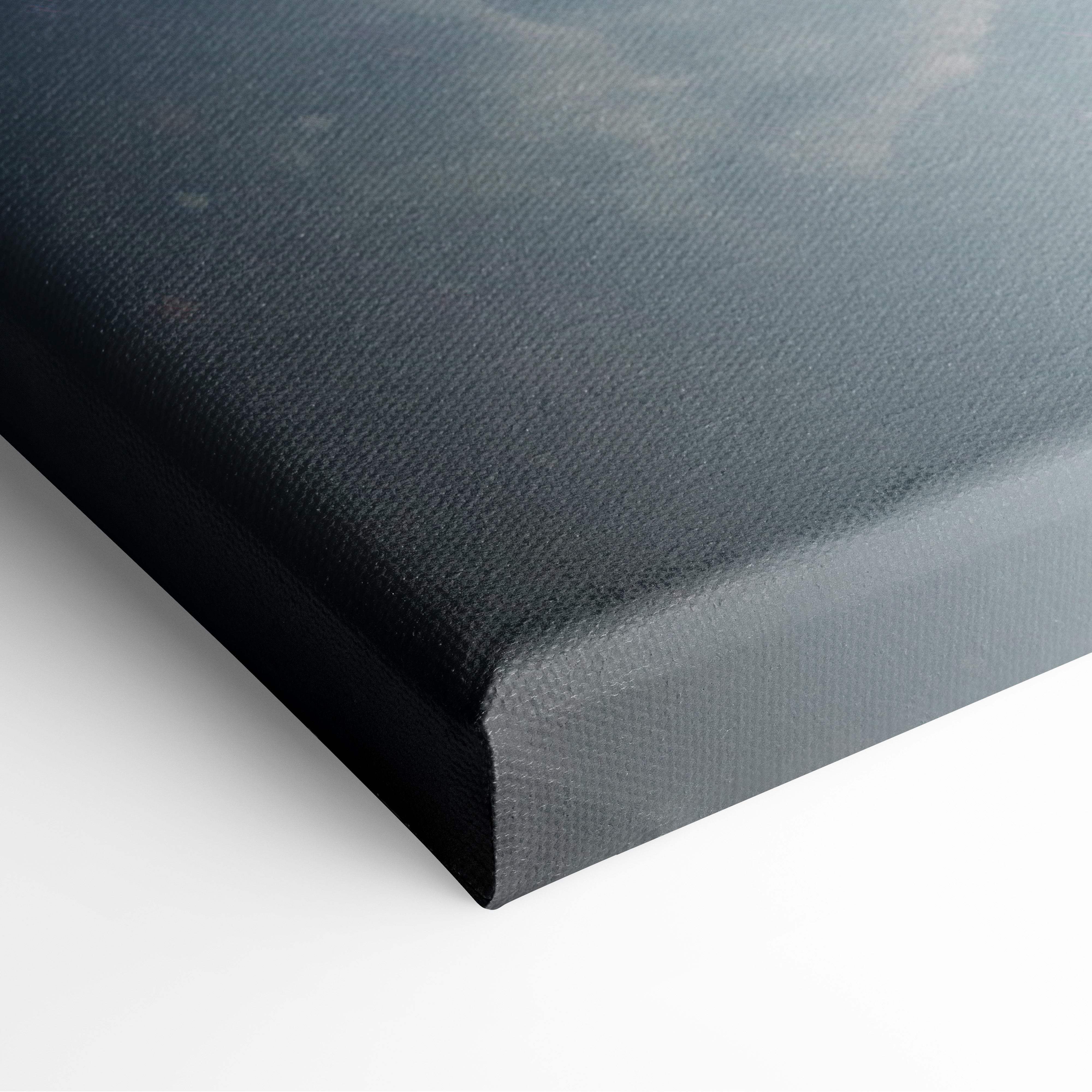 Black canvas print with textured surface and subtle gray gradient for samurai moon blue warrior wall art decor