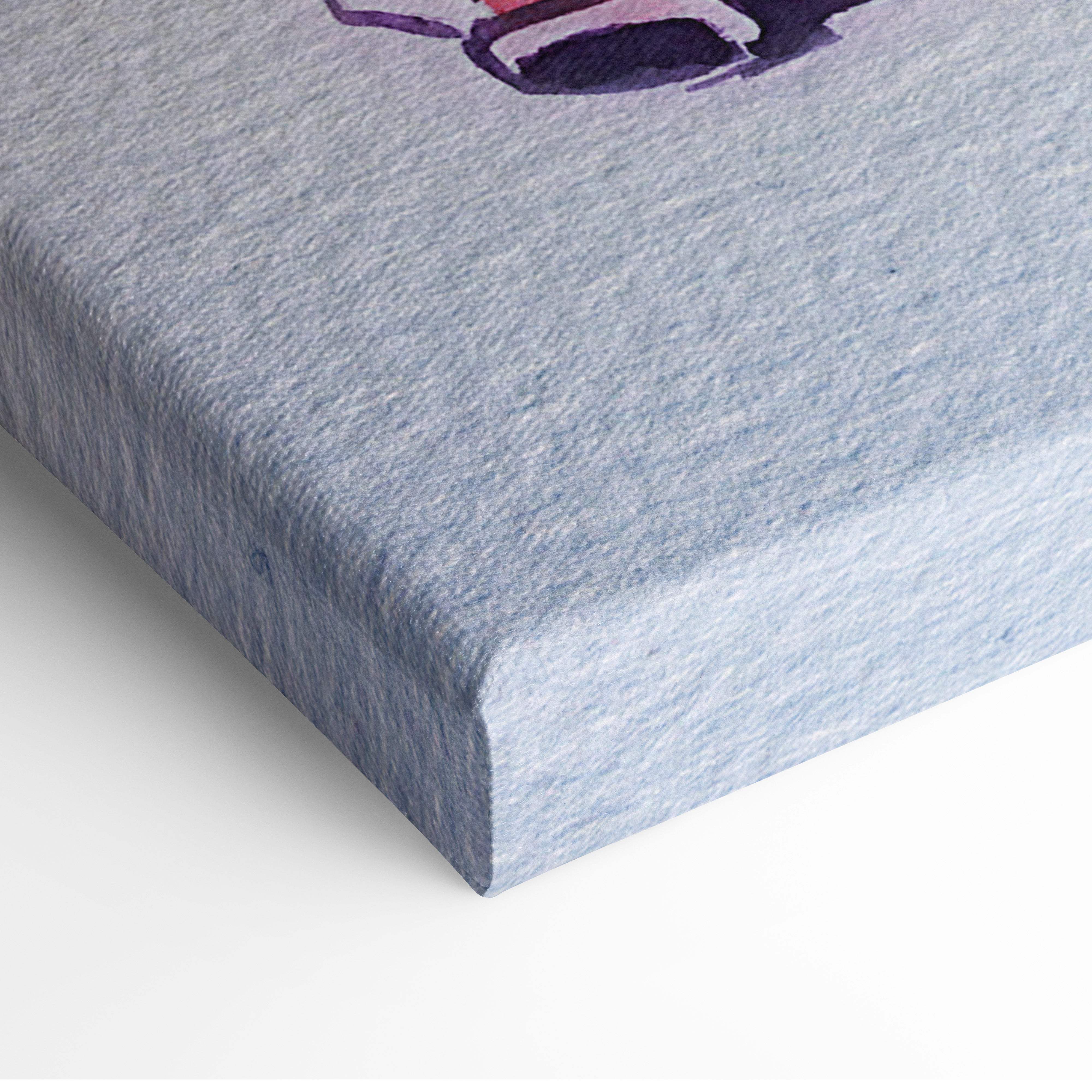 Gray textured canvas wall art featuring a stylized purple and black car graphic in koi fish lotus watercolor style