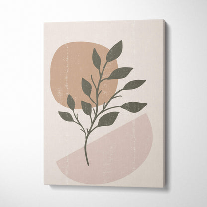 Boho minimalist botanical canvas wall art with sage green leaves and terracotta blush abstract shapes for living room decor