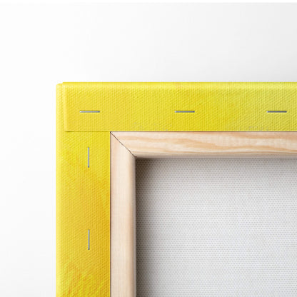 Bright yellow canvas frame with natural wood border for dark crimson gunslinger canvas art wall decor