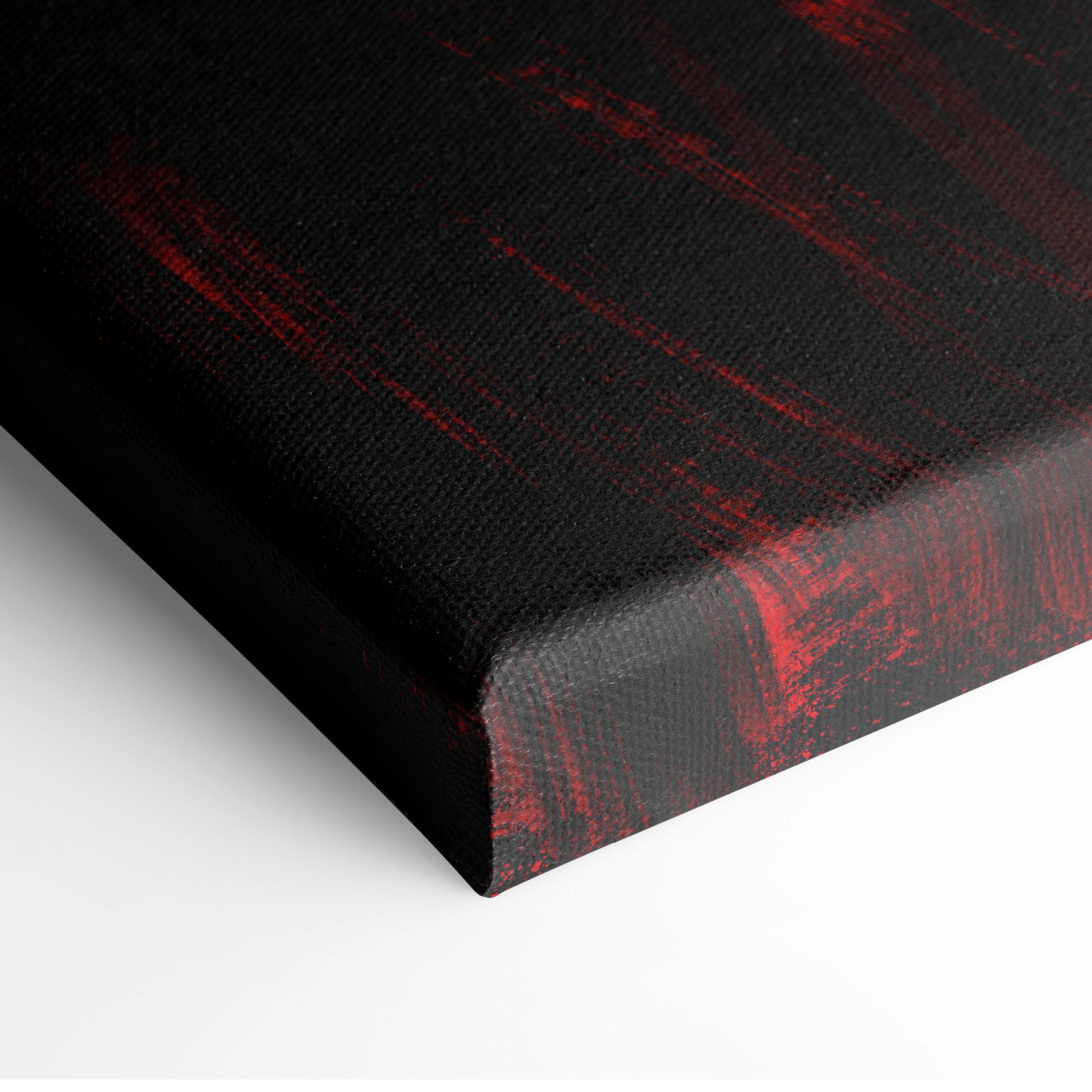 Dark crimson gunslinger canvas art featuring bold red brushstroke patterns on black canvas for dramatic wall decor