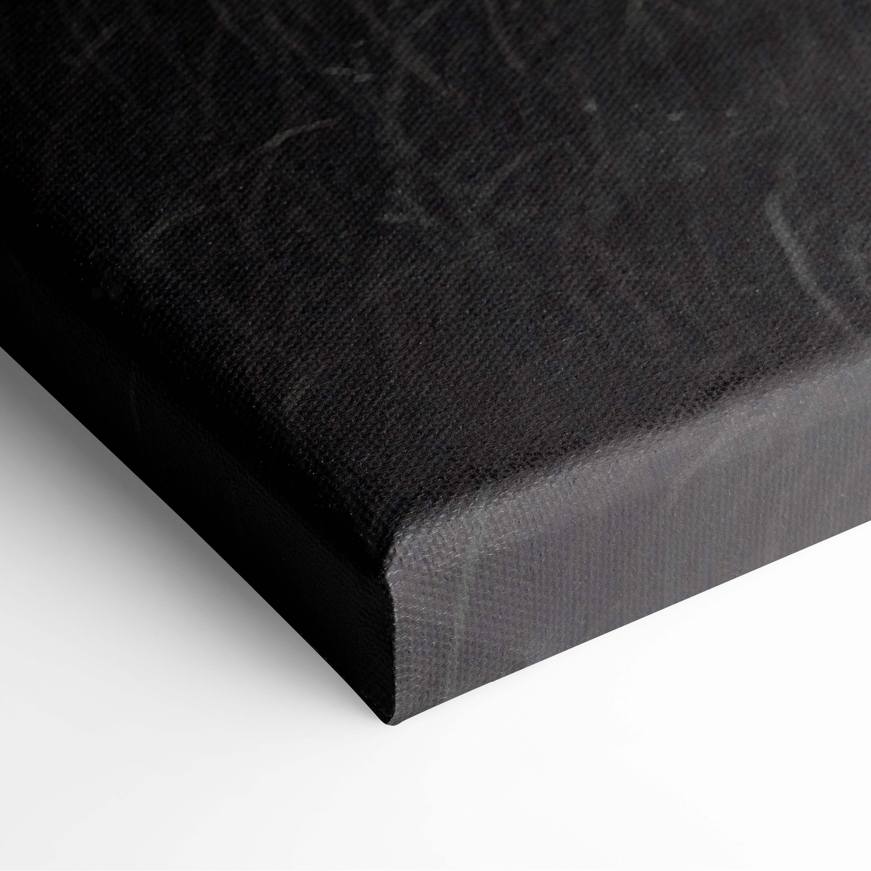 Black canvas print with subtle texture featuring contemporary red chair and dark moody field surreal wall art
