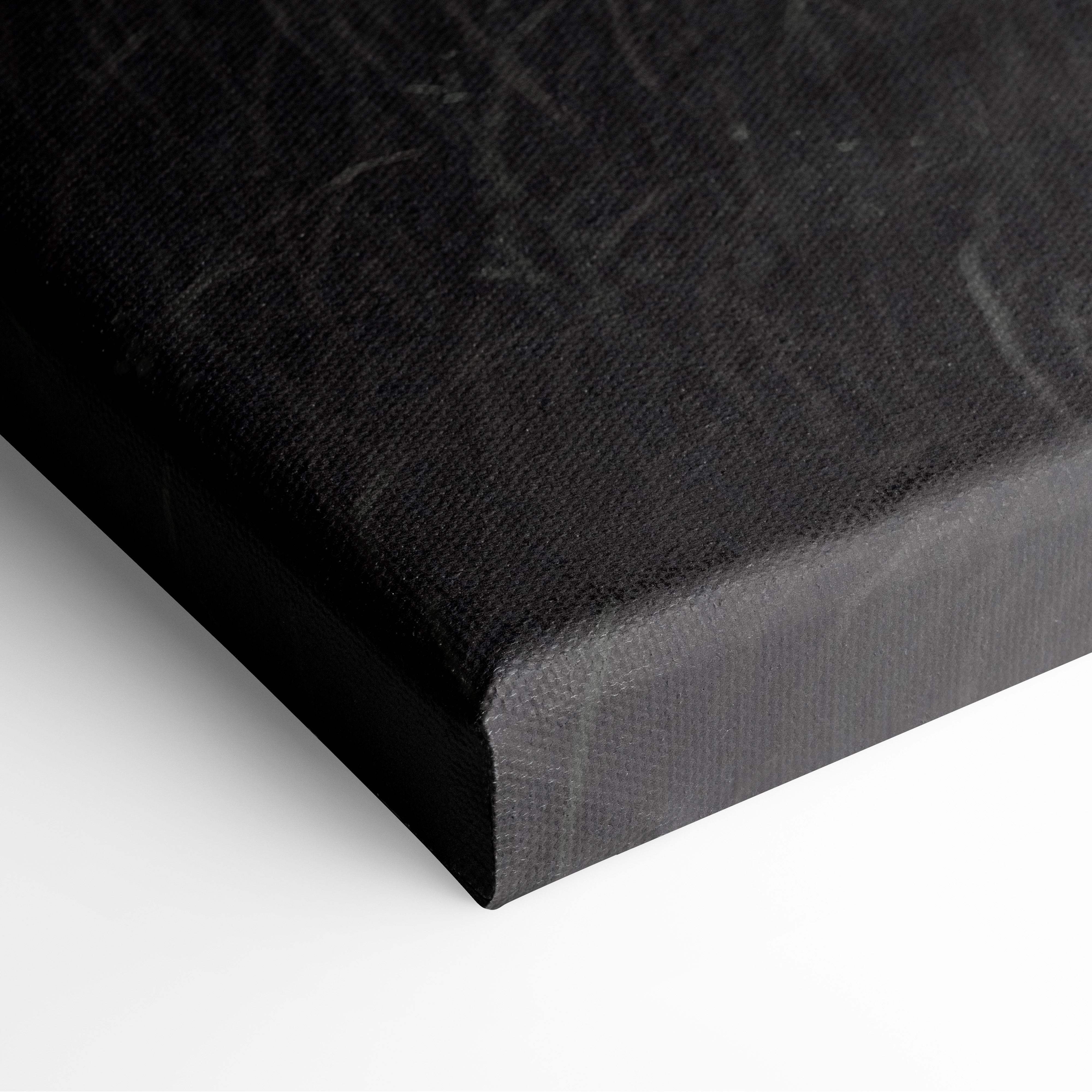 Black canvas print with subtle texture featuring contemporary red chair and dark moody field surreal wall art