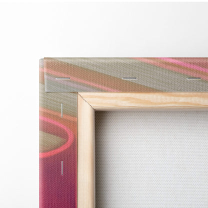 A wooden-framed contemporary storybook canvas wall art with abstract pink mauve and beige swirls for kids room decor