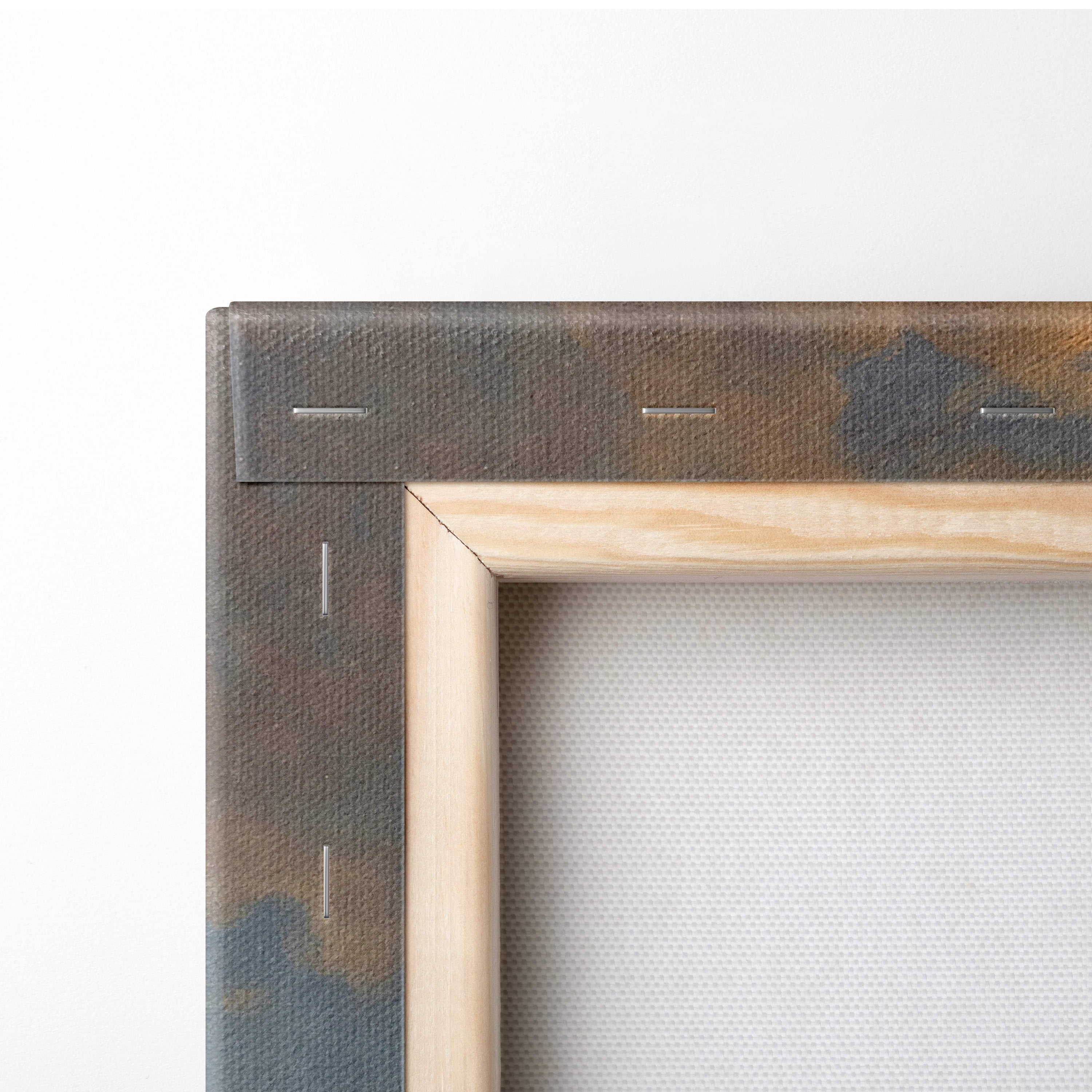 A rustic wooden canvas frame with natural wood border and dark textured paint for historic naval battle wall art