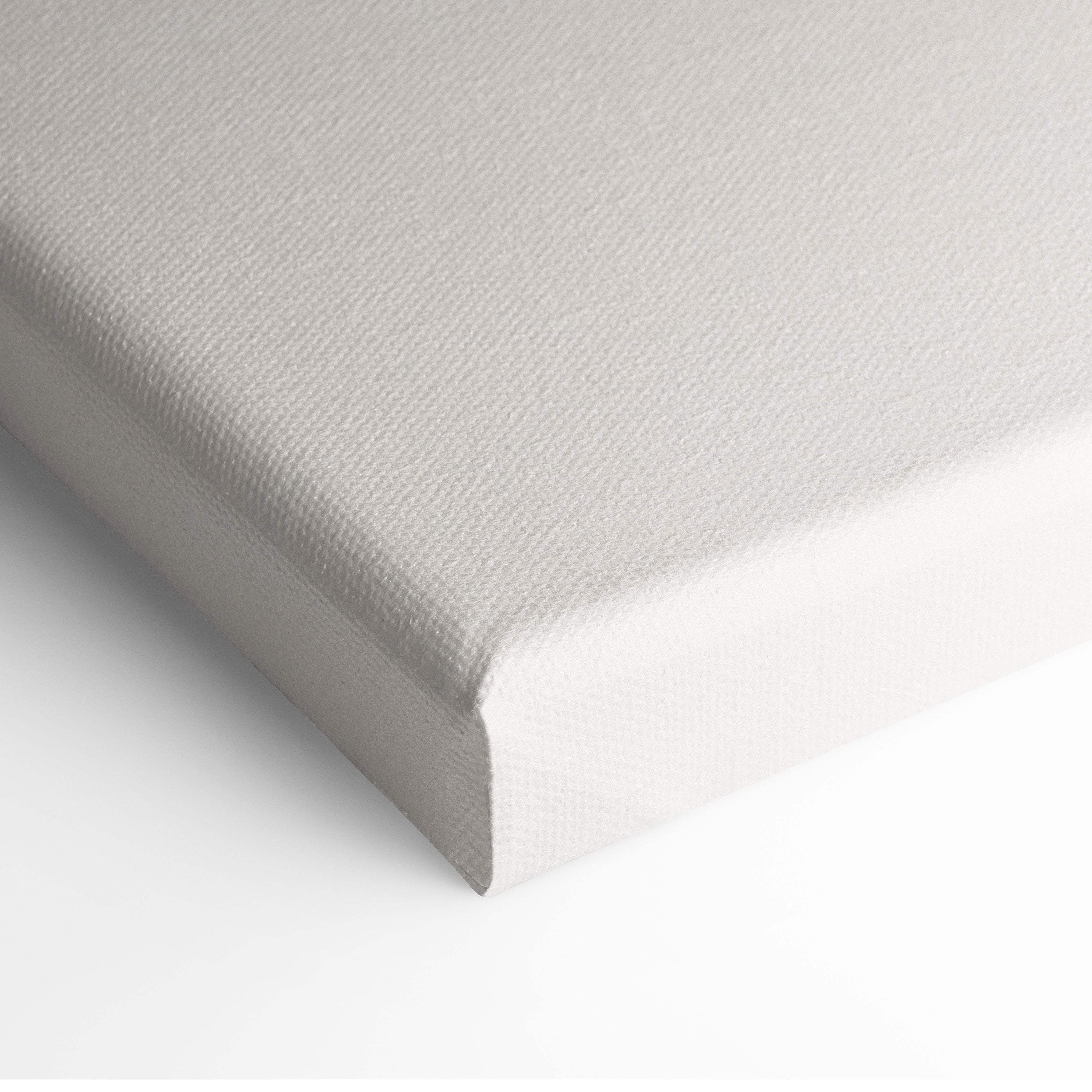 Gray canvas wall art with textured surface and white edges in abstract boho geometric layered design for minimalist decor