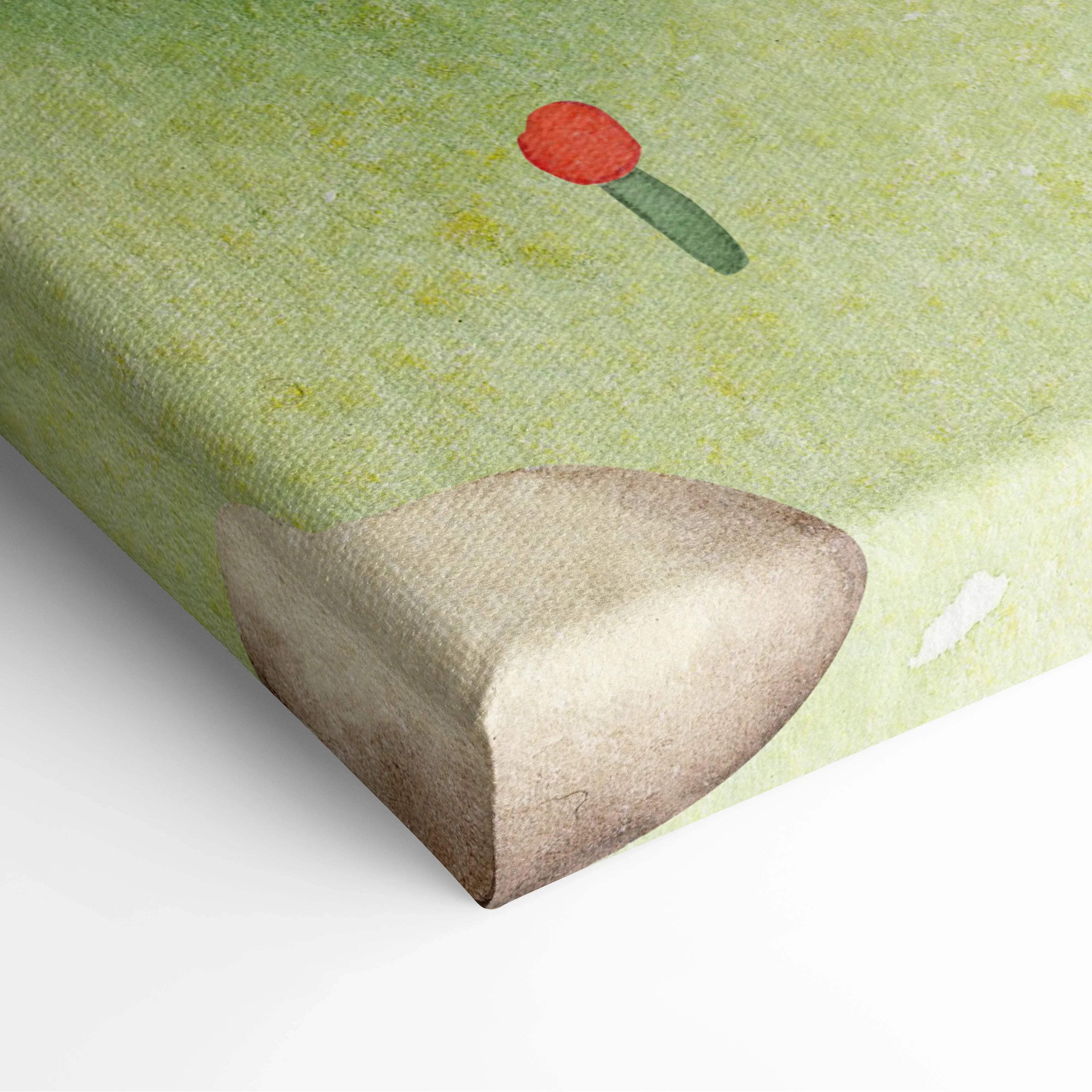 Stylized red tulip canvas print on textured light green background