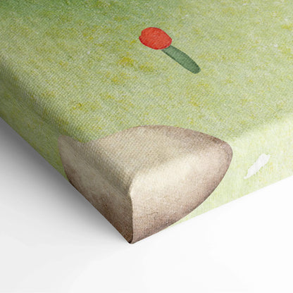 Stylized red tulip canvas print on textured light green background