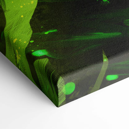 Neon green archer canvas wall art featuring bold green abstract brushstrokes on dark background for modern decor