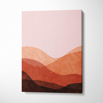Abstract desert landscape wall art with layered wavy bands of soft pink terracotta and deep brown in textured minimalist boho style