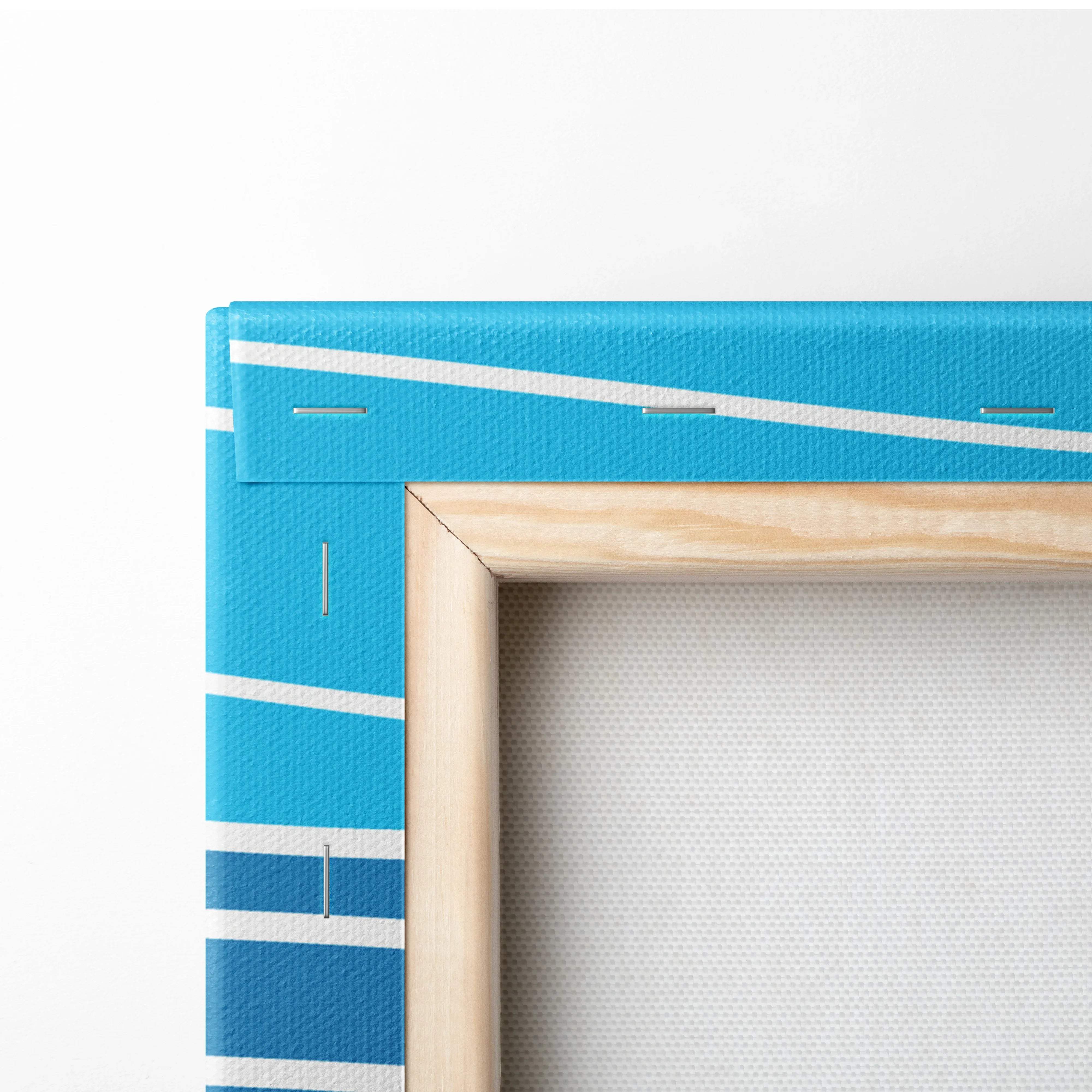Coastal ocean wave line art canvas in blue white stripes with wood frame