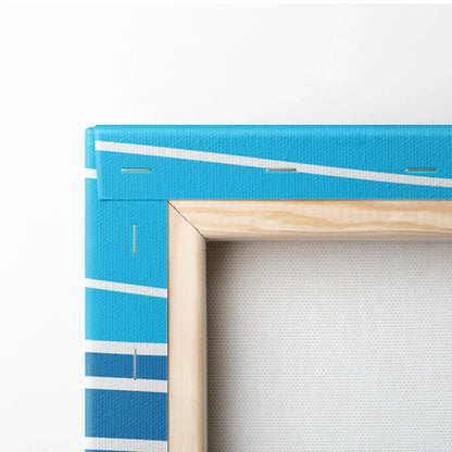 Coastal ocean wave line art canvas in blue white stripes with wood frame