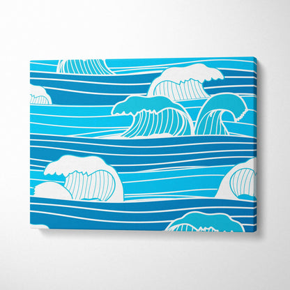 Blue and white ocean wave line art canvas wall art modern surf decor