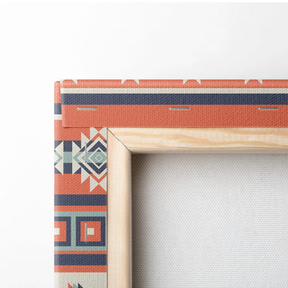 Southwestern tribal geometric diamond pattern canvas wall art in orange navy cream