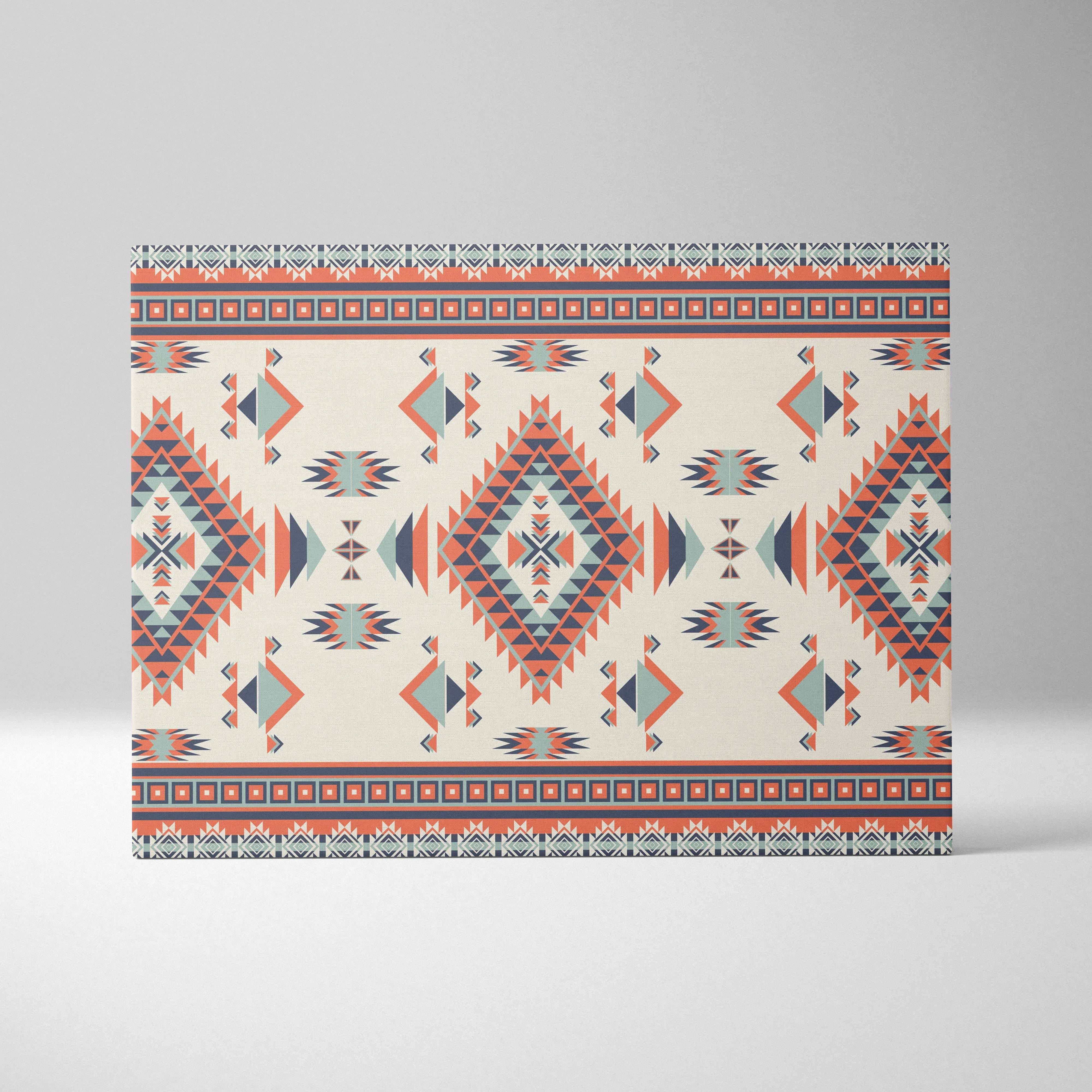 Southwestern tribal geometric diamond canvas art in terracotta navy mint