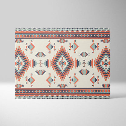 Southwestern tribal geometric diamond canvas art in terracotta navy mint