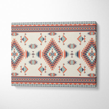Southwestern tribal geometric diamond canvas art in coral teal navy rust