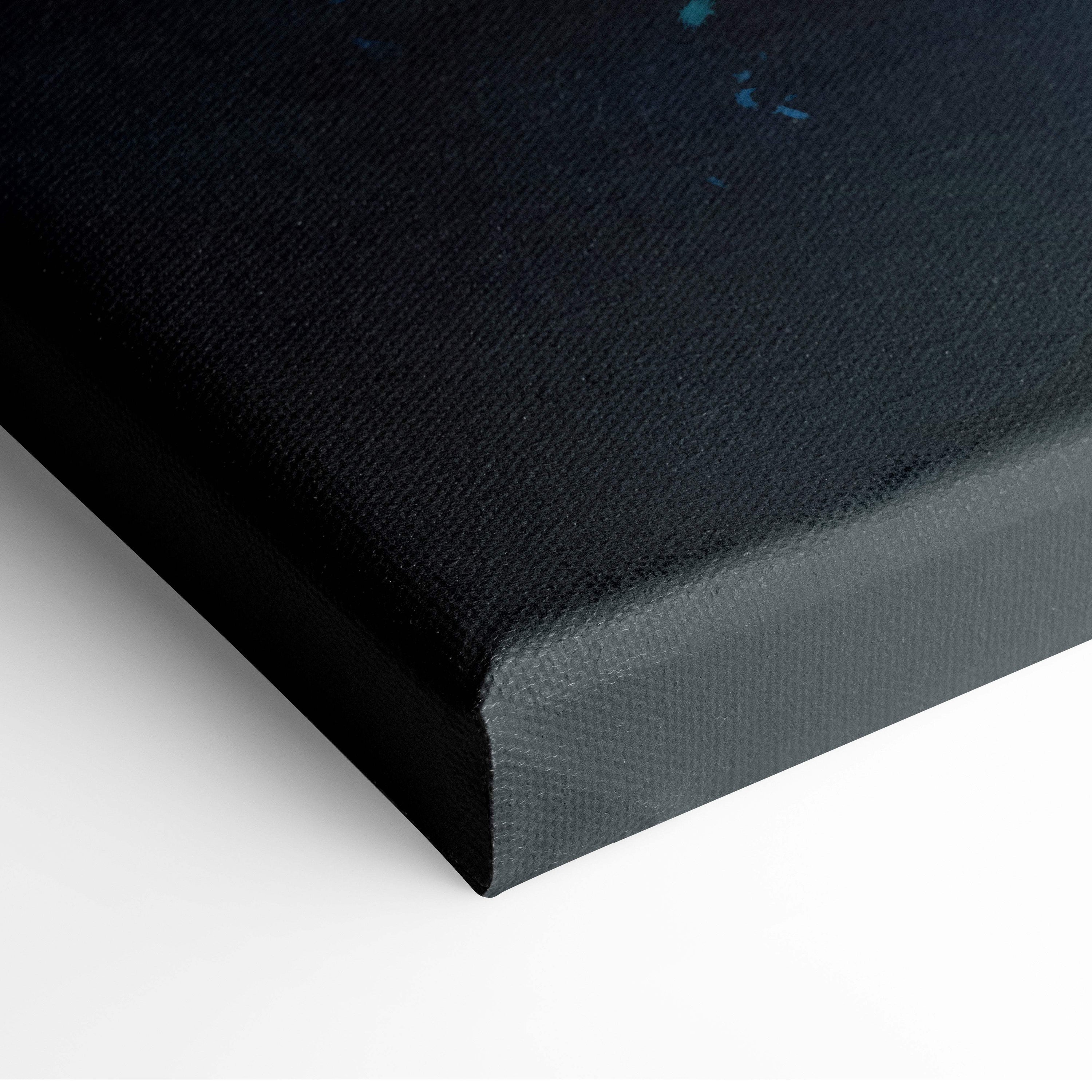 Black canvas print with textured surface and subtle blue speckles dragon skull fantasy creature wall art