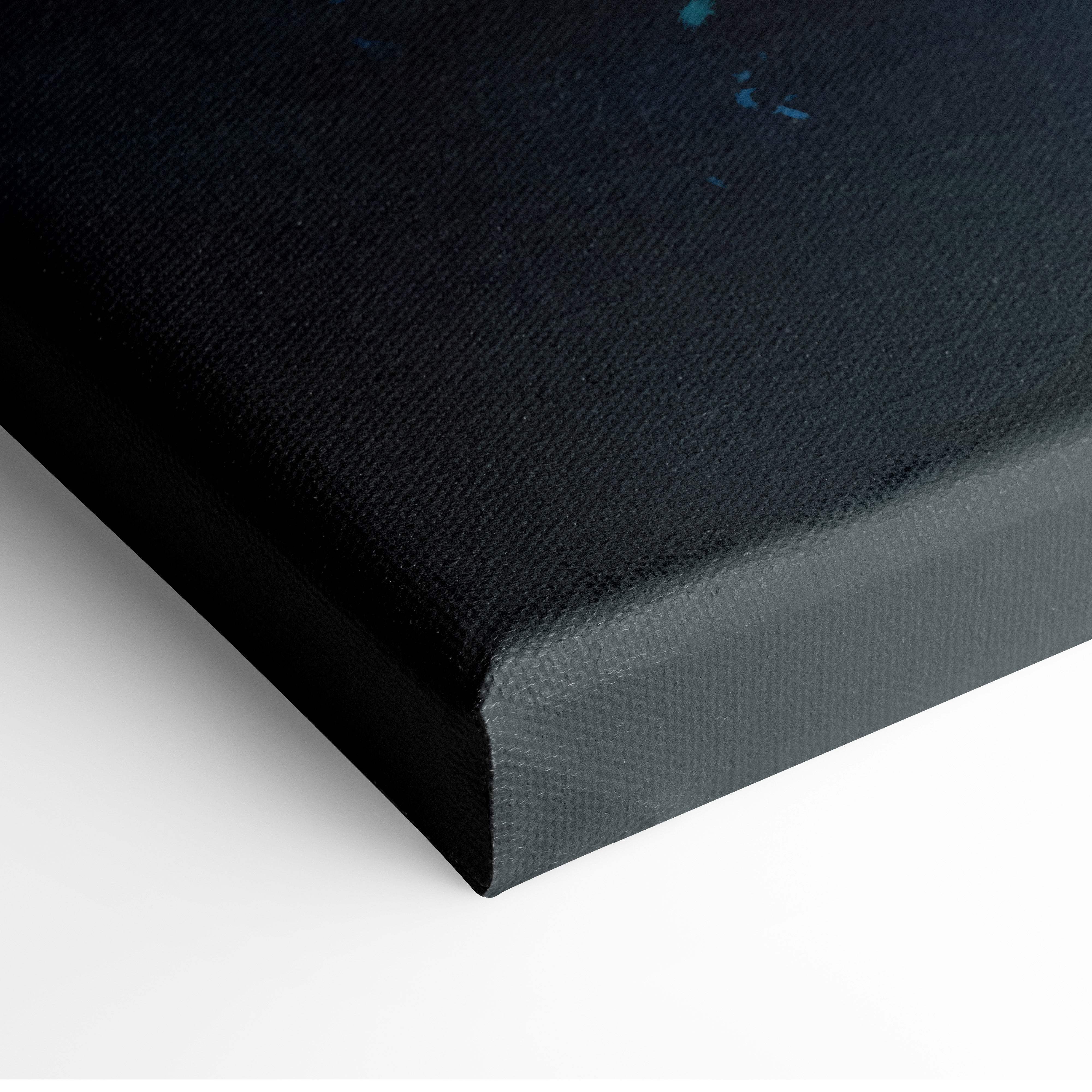 Black canvas print with textured surface and subtle blue speckles dragon skull fantasy creature wall art