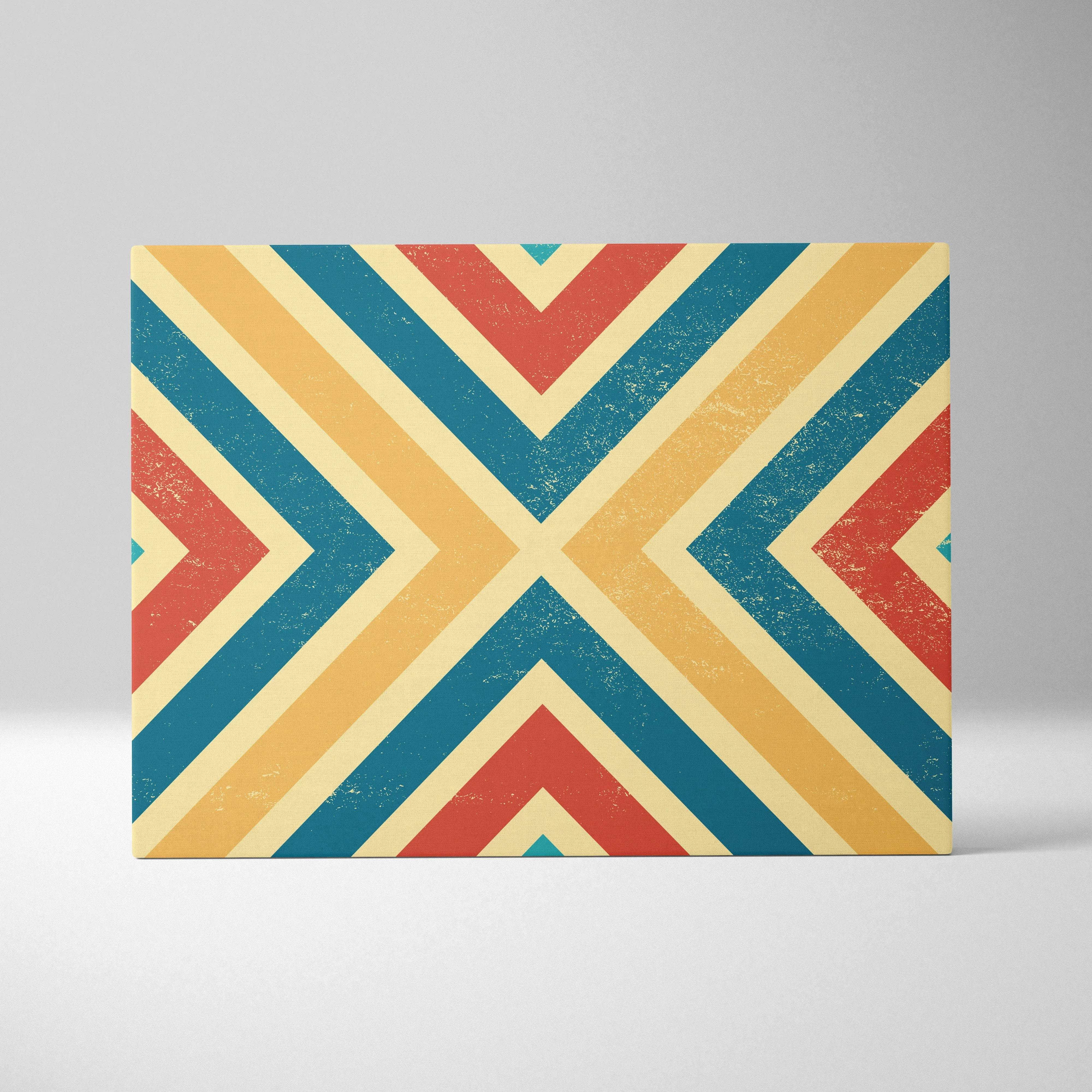 Retro geometric chevron canvas wall art in teal orange cream mid-century modern