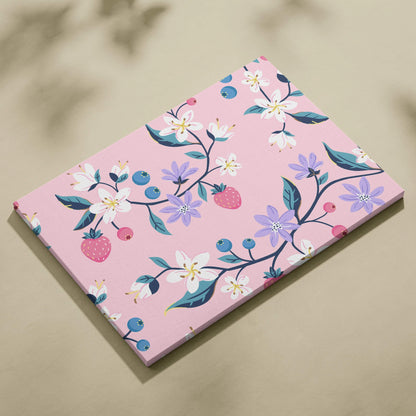 Pink lavender teal floral strawberry seamless pattern canvas wall art