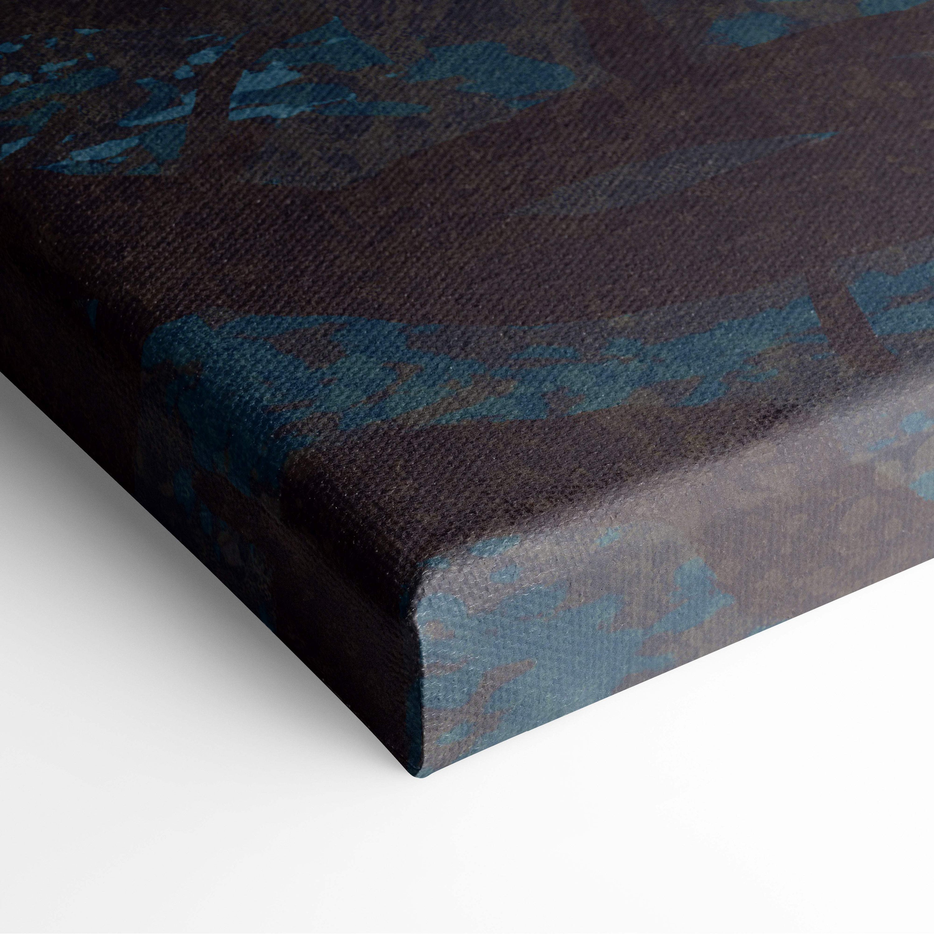 Dreamcatcher forest canvas print with dark blue and black textured abstract brushstrokes for mystical wall art