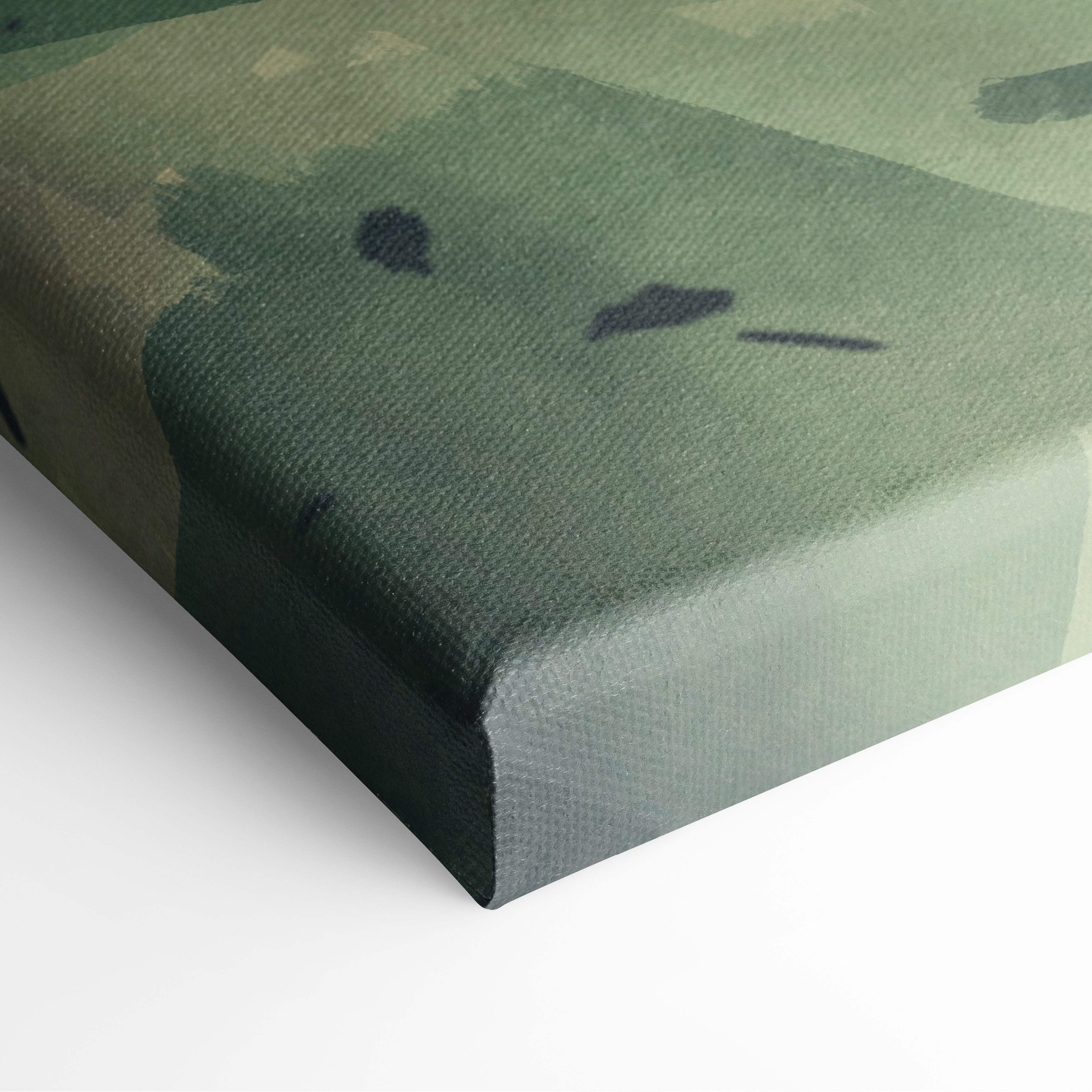 Burning skeleton horror canvas wall art with green abstract textured brushstrokes and subtle dark accents