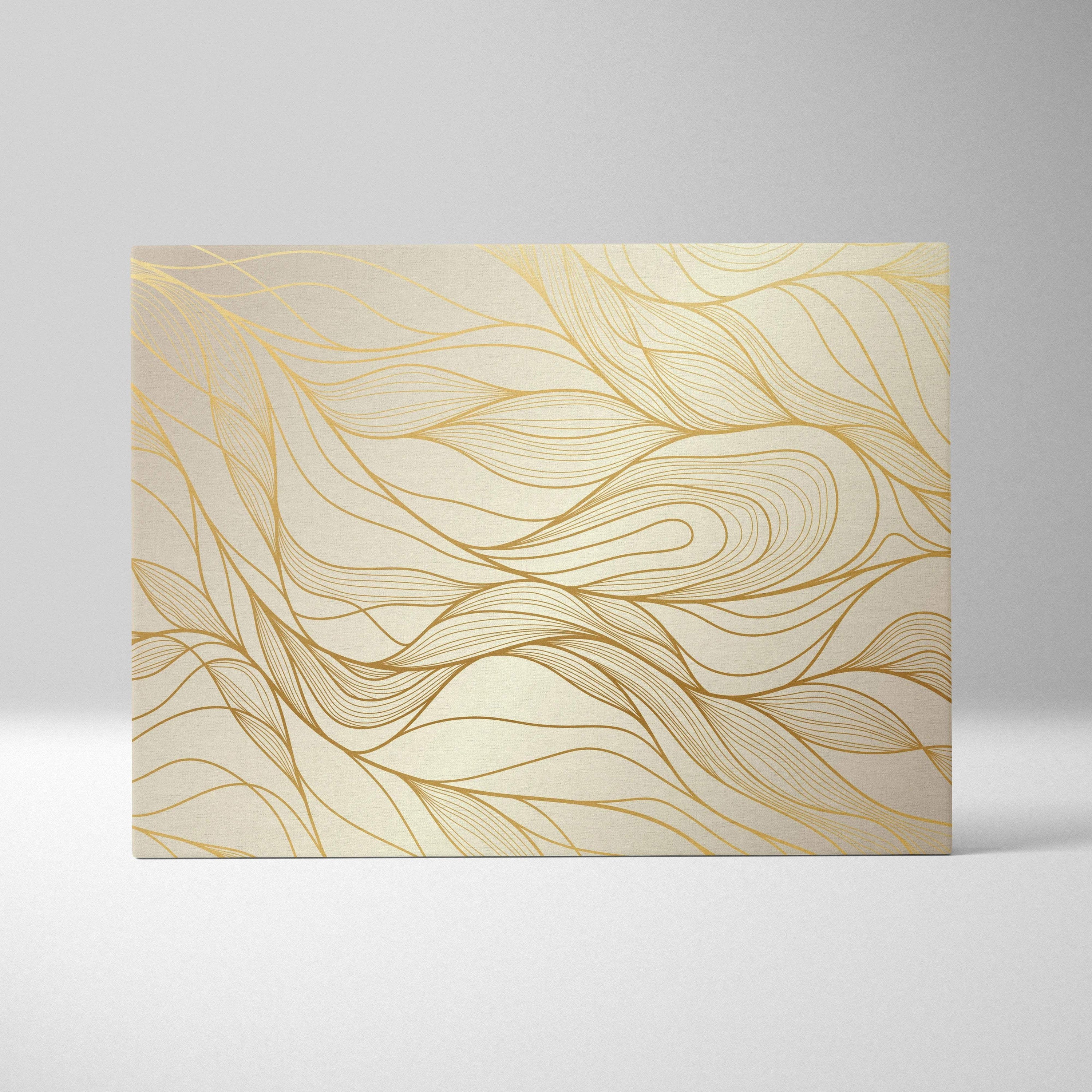 Elegant abstract wave canvas wall art with golden lines on cream background