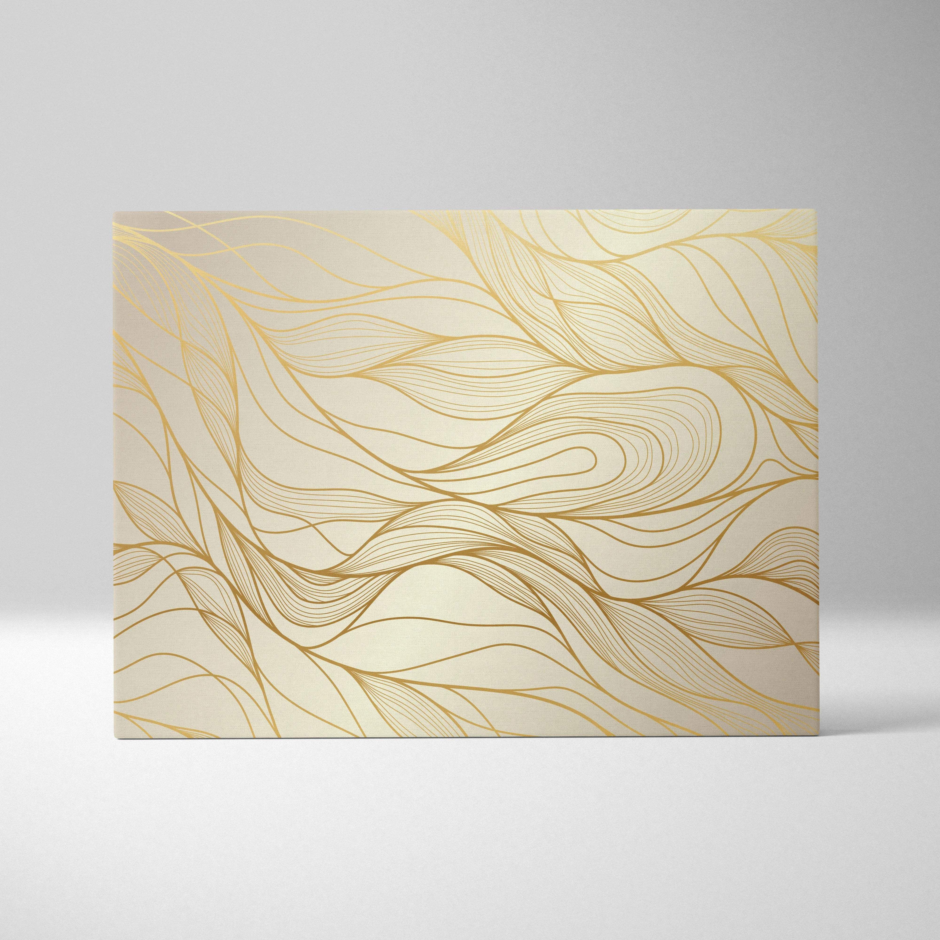 Elegant abstract wave canvas wall art with golden lines on cream background
