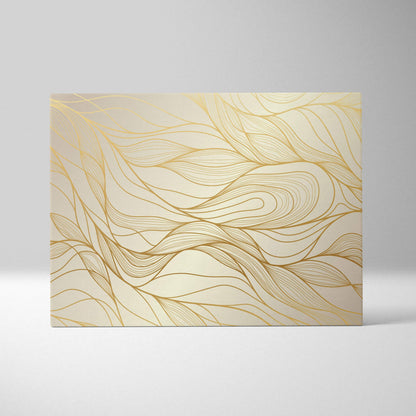 Elegant abstract wave canvas wall art with golden lines on cream background