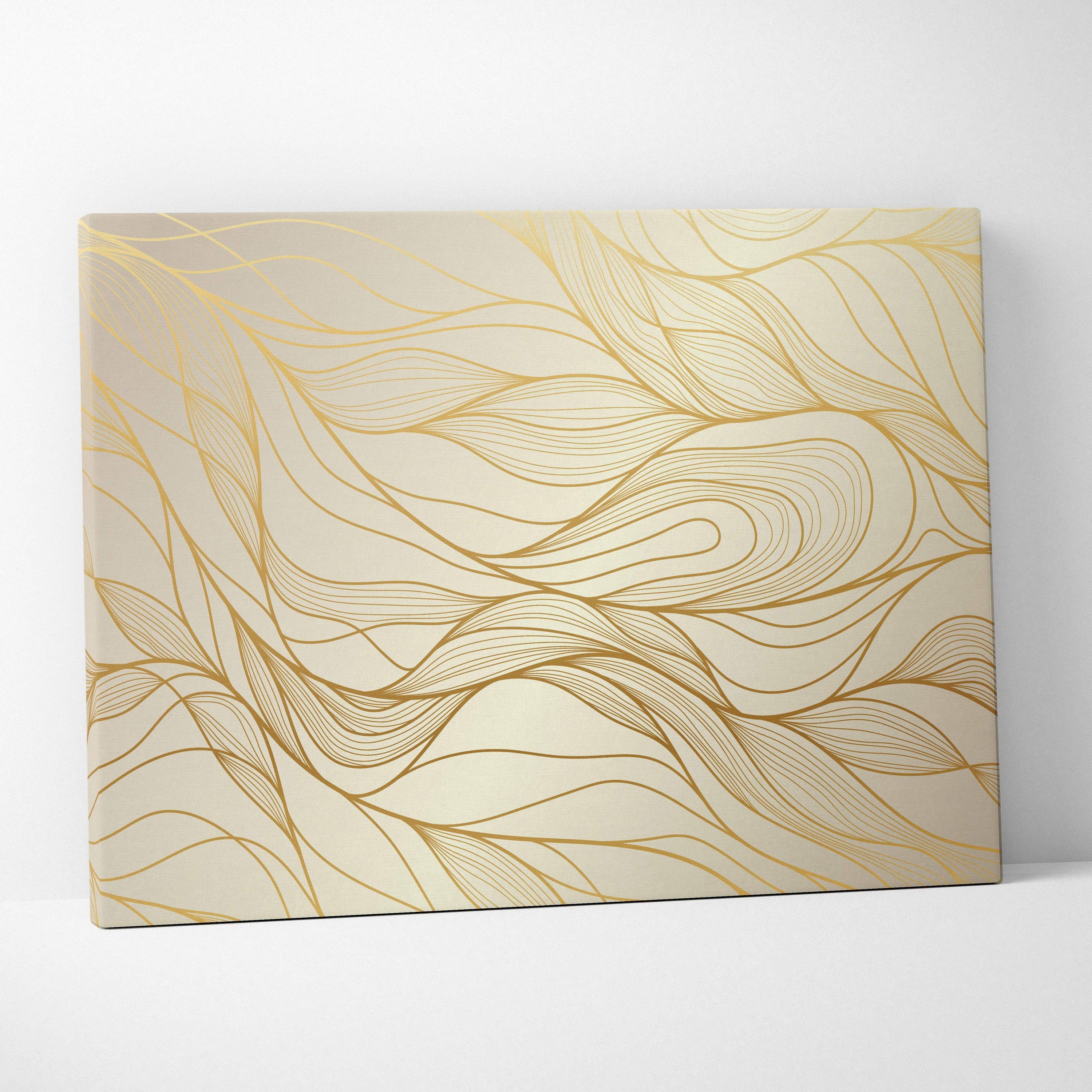 Elegant gold line wave pattern canvas wall art on cream background