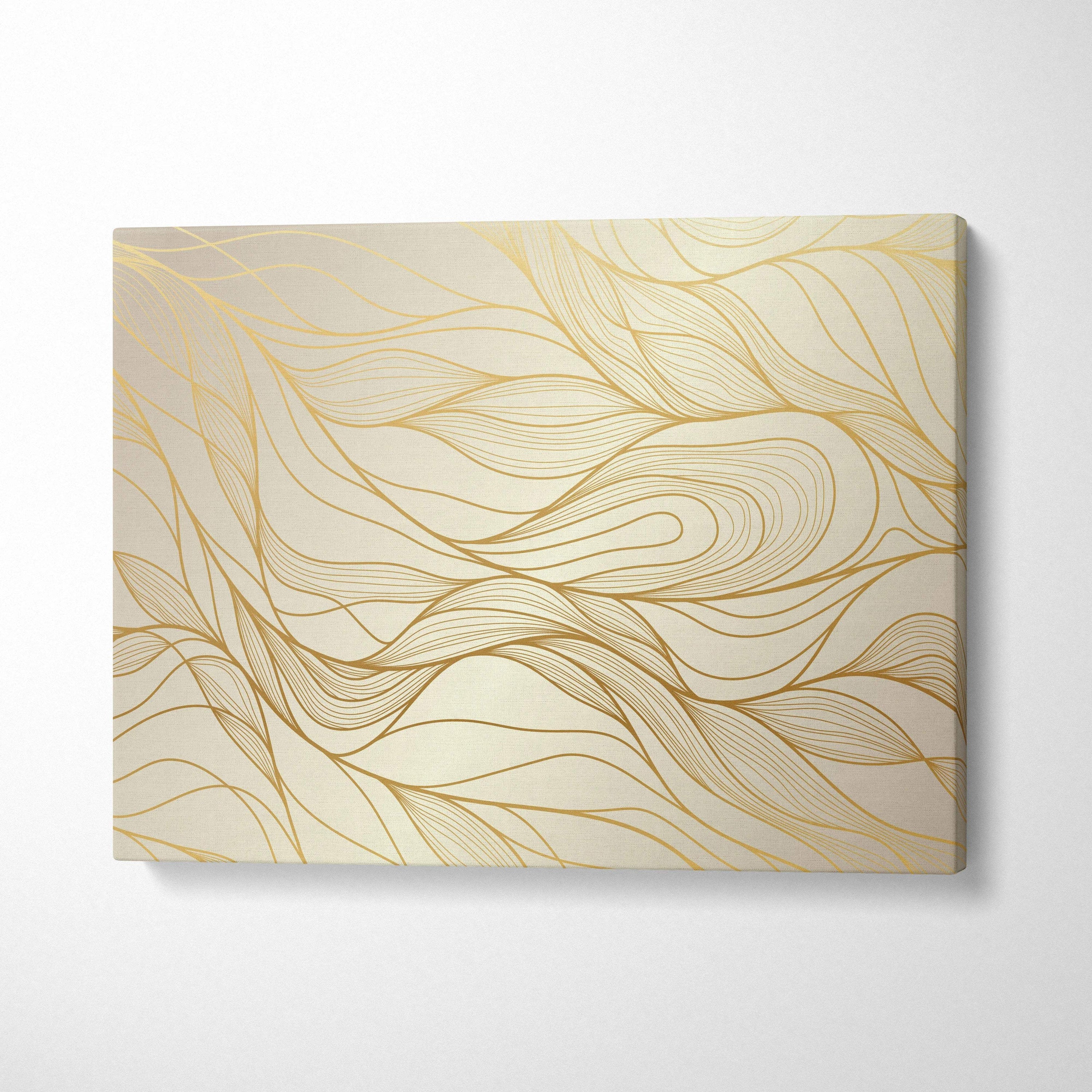 Elegant beige canvas with gold leaf wave patterns in champagne metallic gold