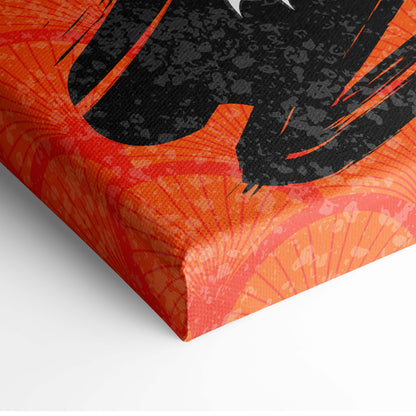Vibrant orange canvas print featuring a bold black stylized bird with textured brushstroke details for wall art