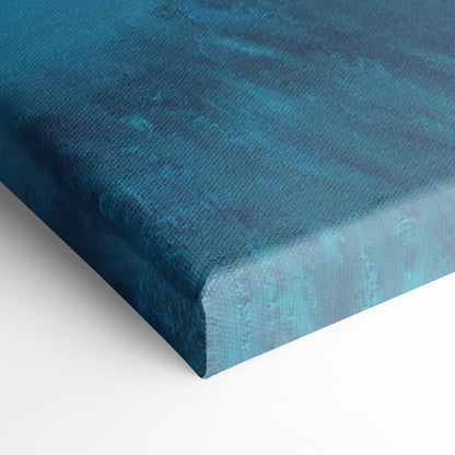 Contemporary women in blue field canvas wall art with textured gradient from deep teal to turquoise hues on canvas