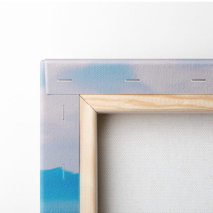 Inspirational mountain journey canvas wall art with light wooden frame and blue gray gradient border for office or bedroom decor