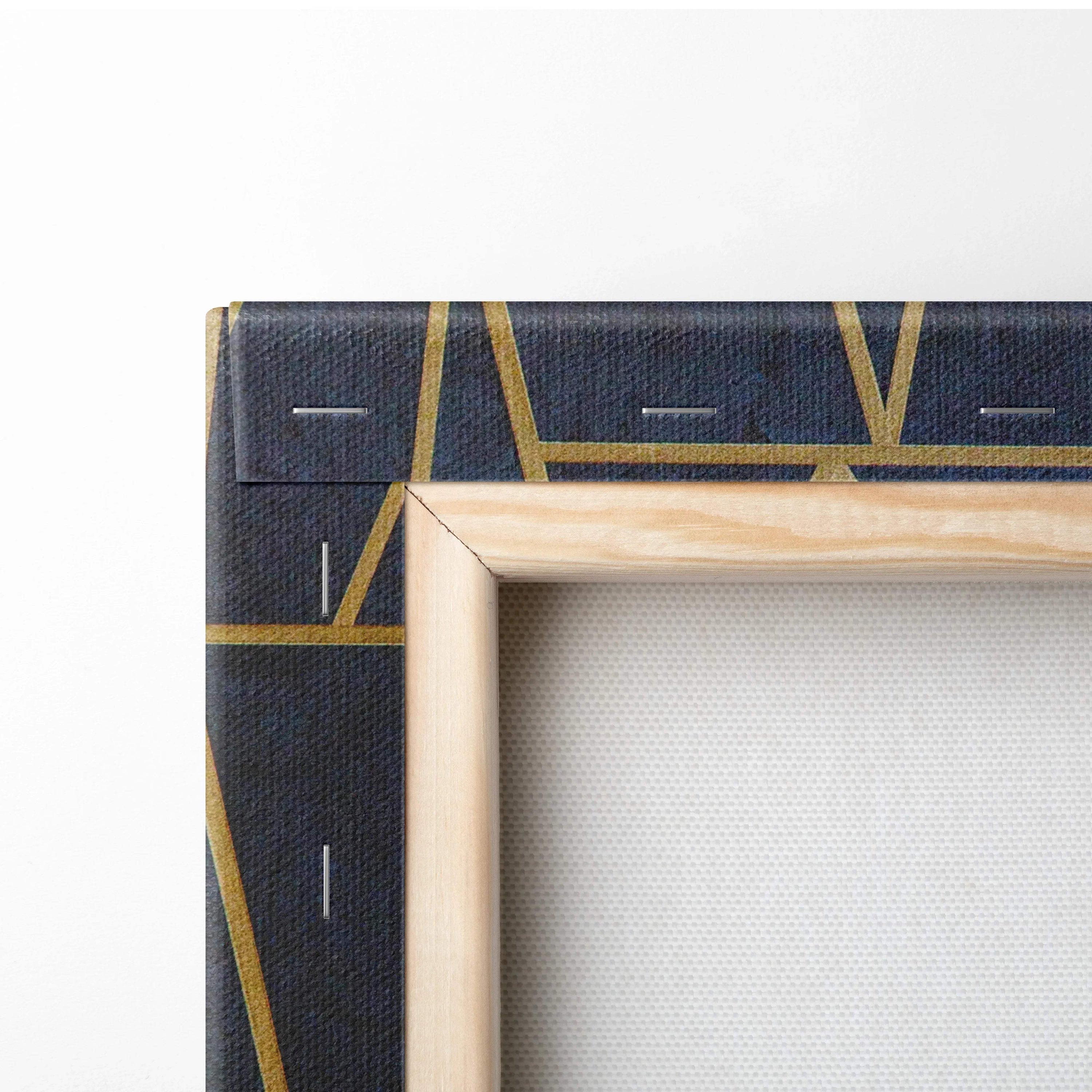Luxury gold geometric triangle navy canvas art deco wall art in wooden frame