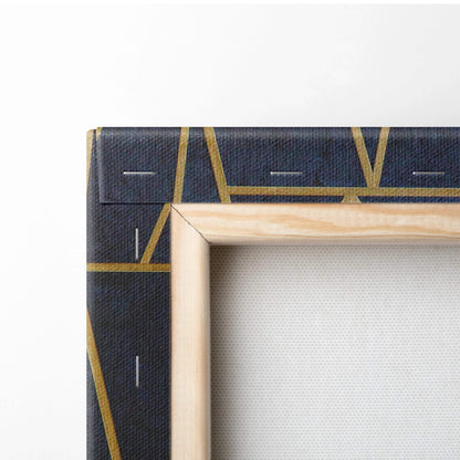 Luxury gold geometric triangle navy canvas art deco wall art in wooden frame