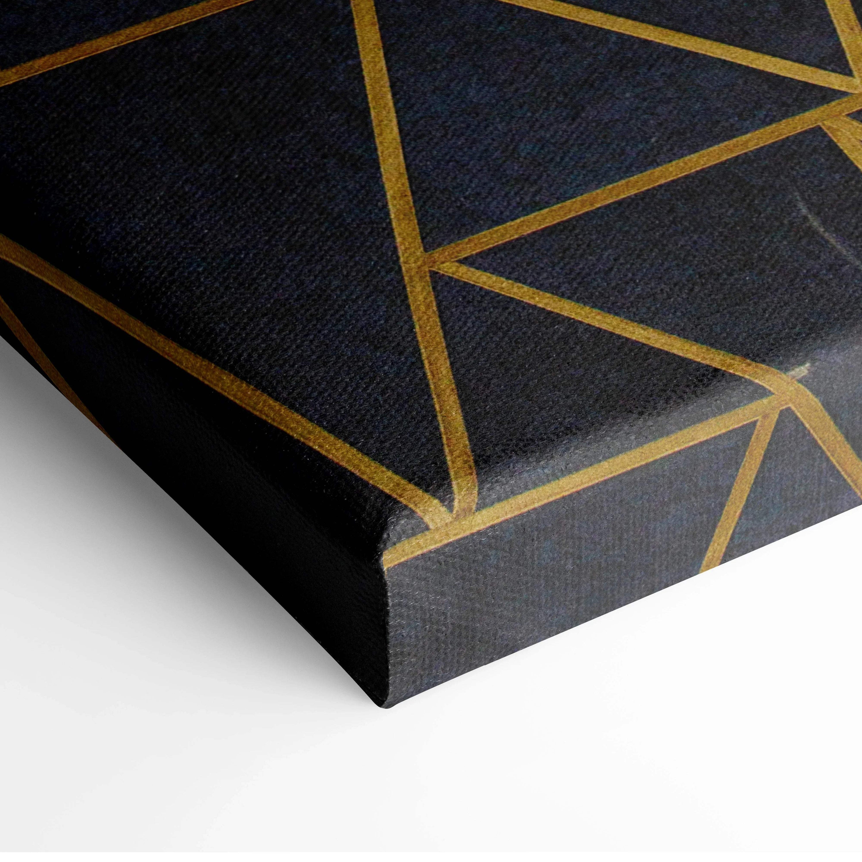Luxury gold geometric triangle pattern on black navy canvas art deco wall art