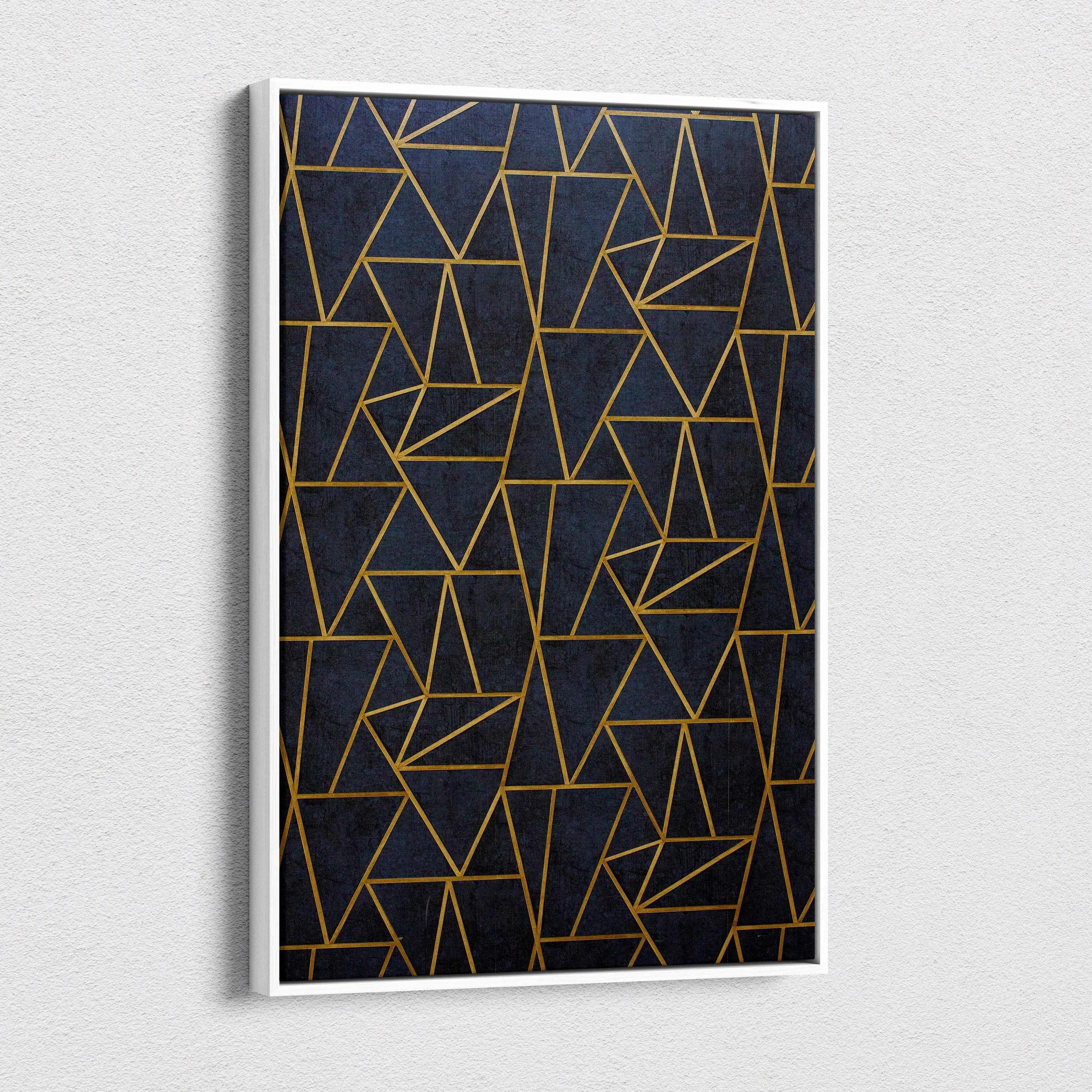Luxury gold geometric triangle art deco canvas wall art on navy background