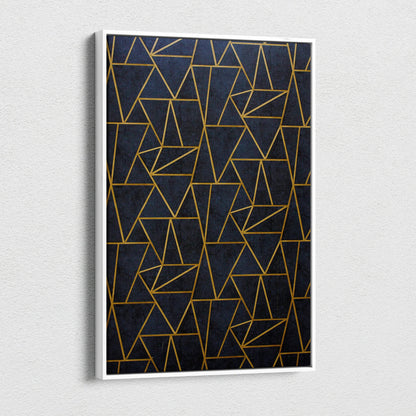Luxury gold geometric triangle art deco canvas wall art on navy background