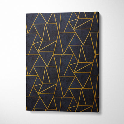 Luxury gold geometric triangle pattern on navy canvas art deco wall art