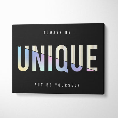 Black canvas wall art with bold iridescent unique typography featuring motivational quote for bedroom or office decor