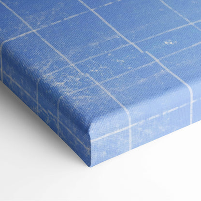 Contemporary blue solitude canvas wall art with subtle white grid pattern and textured surface for bedroom decor