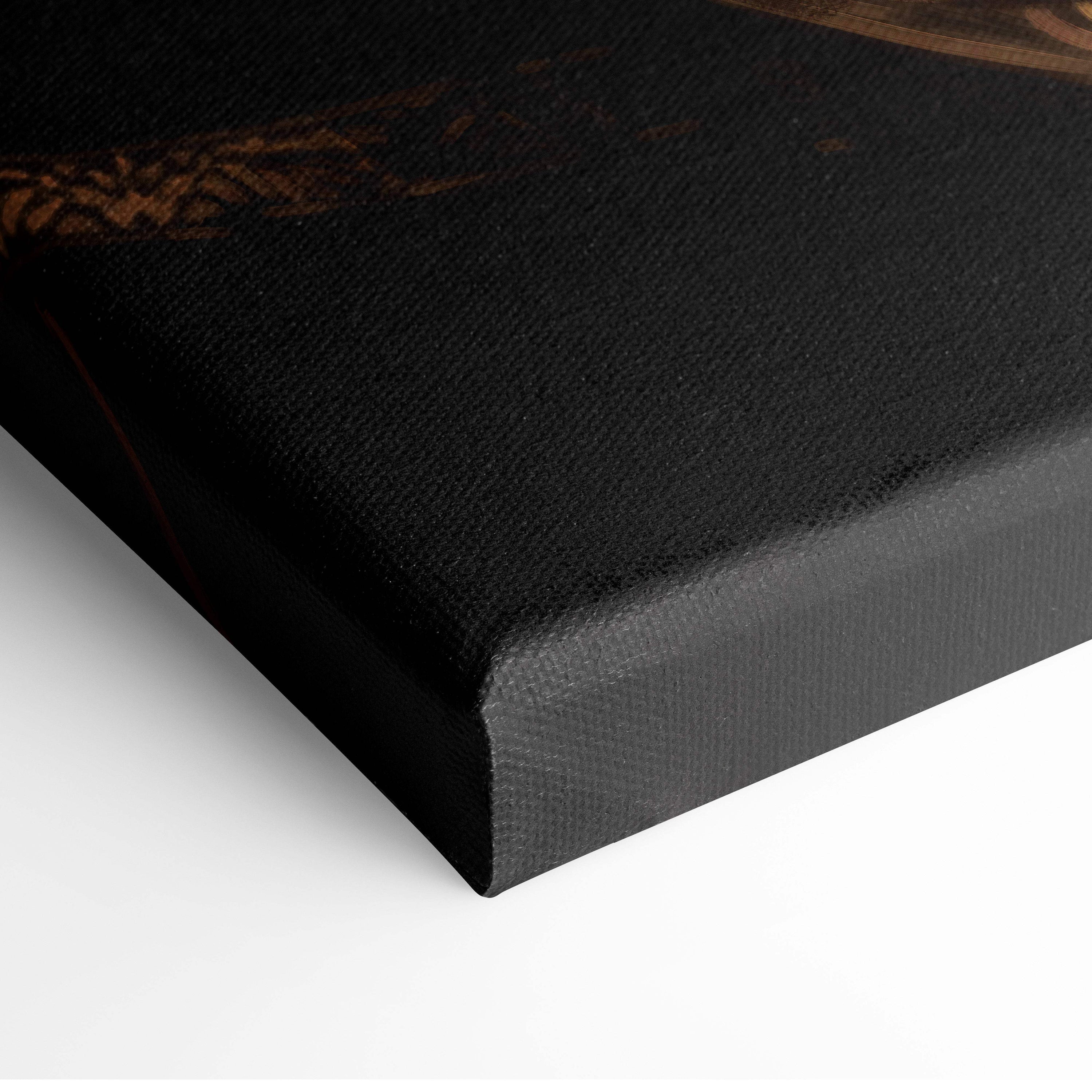 Dark seraphim angel black canvas print with textured surface and subtle brown pattern for gothic wall decor
