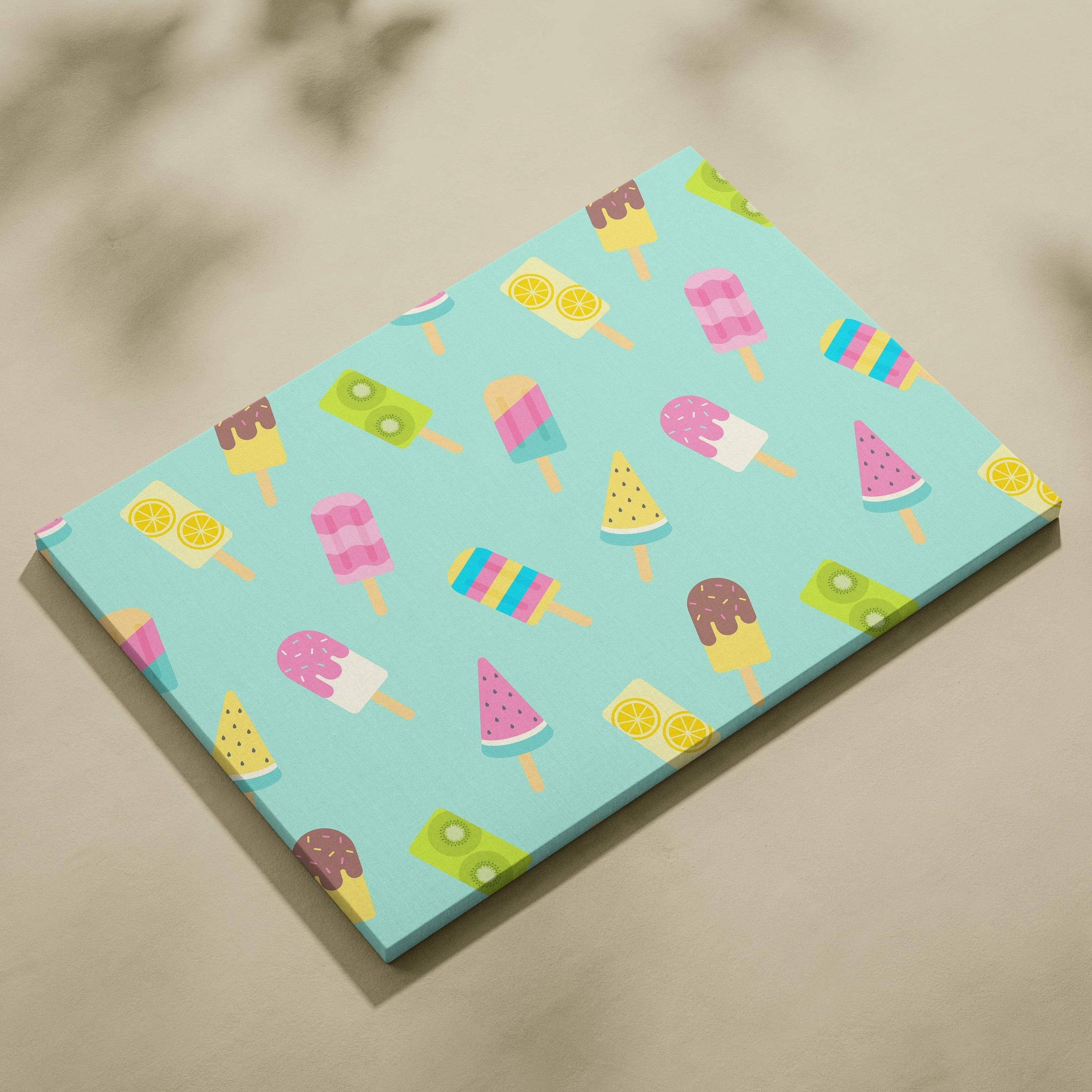 Colorful cartoon popsicle pattern canvas wall art in mint green with watermelon treats