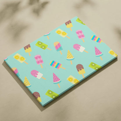 Colorful cartoon popsicle pattern canvas wall art in mint green with watermelon treats