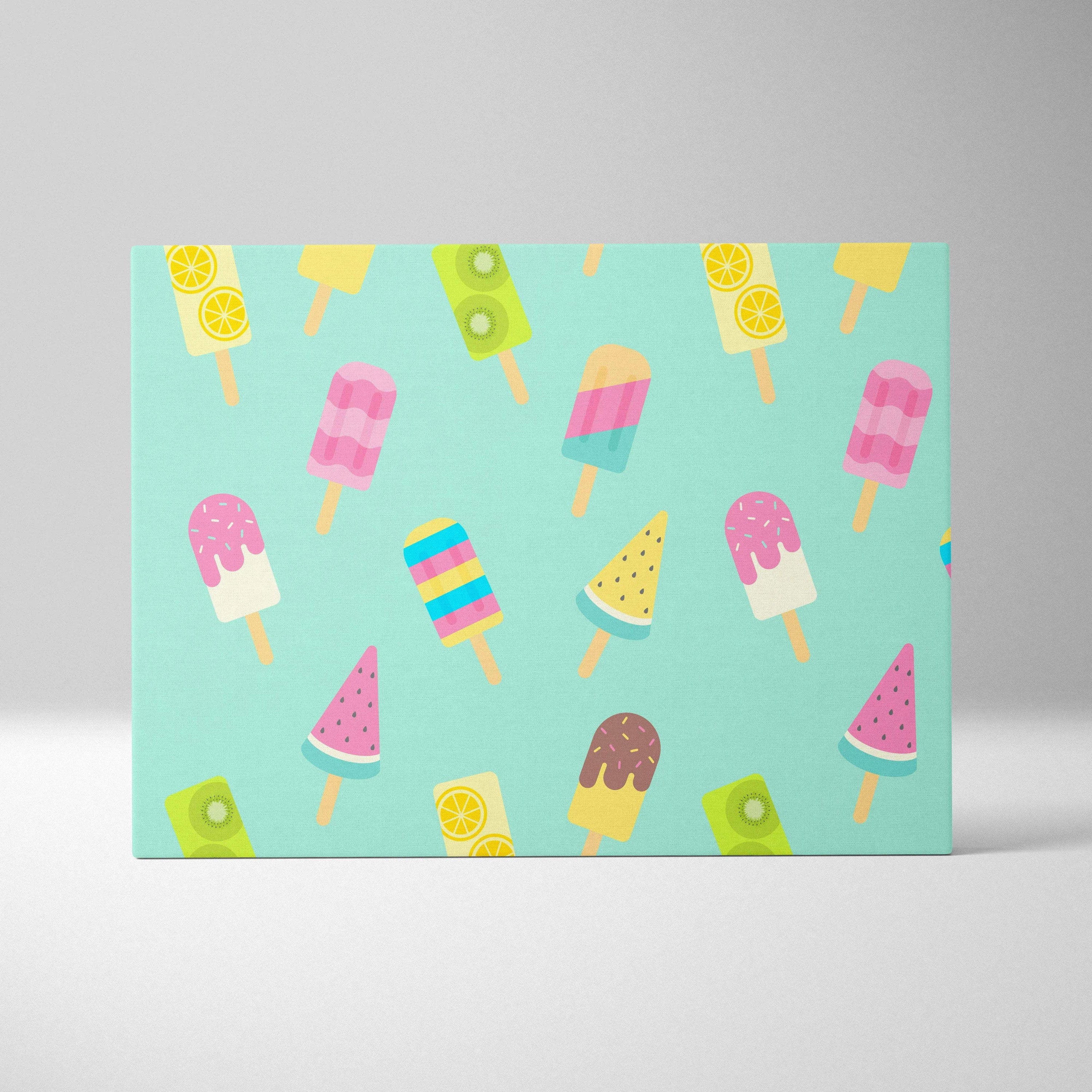 Pastel mint green popsicle pattern canvas wall art with watermelon treats
